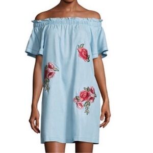 A.N.A. Floral Embroidered Chambray Lionel Dress Size L 100% Lyocell Jean boho